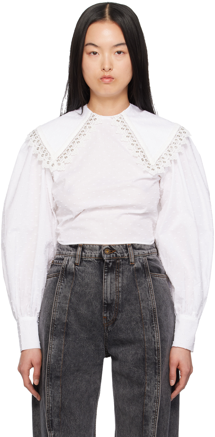 Shop Charles Jeffrey Loverboy White Babydoll Blouse In Fluffy Dots Shirting