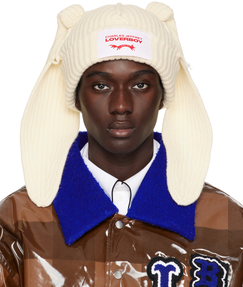Off-White Chunky Rabbit Beanie by Charles Jeffrey LOVERBOY on Sale