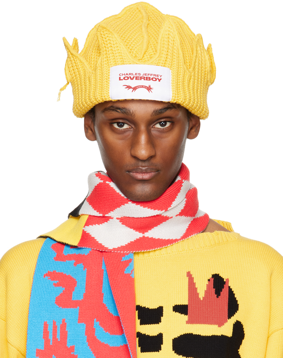 Charles Jeffrey Loverboy Yellow Chunky Crown Beanie In Gold