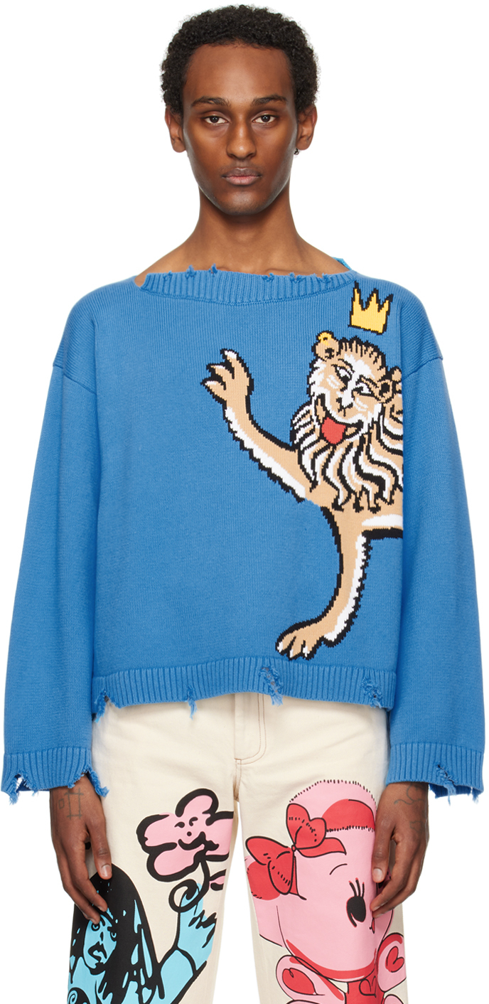 Shop Charles Jeffrey Loverboy Blue Slash Sweater In Blsily