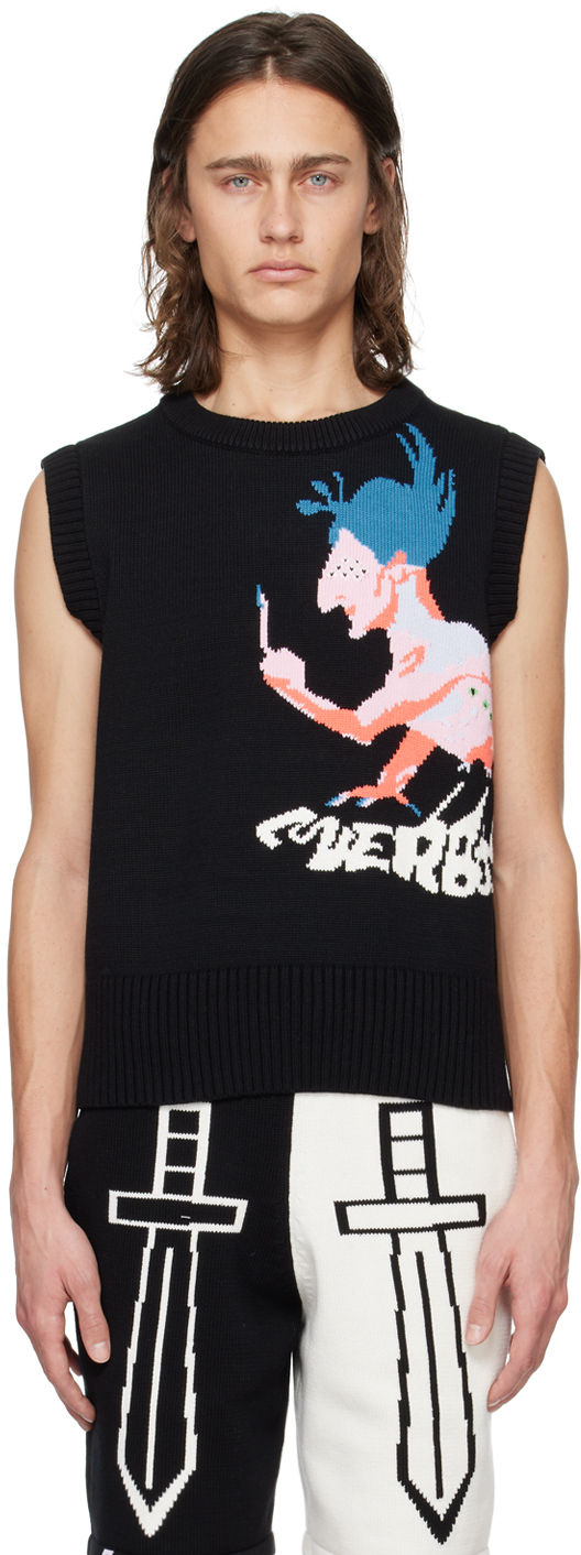 Charles Jeffrey Loverboy Black Graphic Waistcoat In Bsnkw