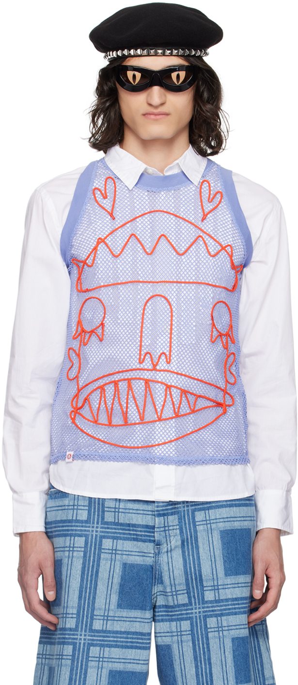 Charles Jeffrey LOVERBOY: Blue Embroidered Tank Top | SSENSE