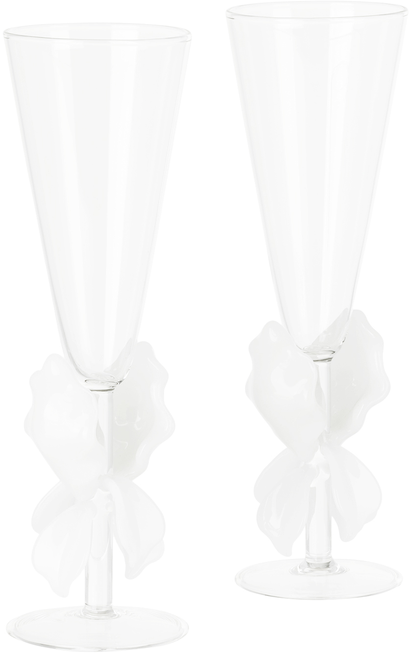 Maison Balzac White Iris Flutes Set In Clear/white