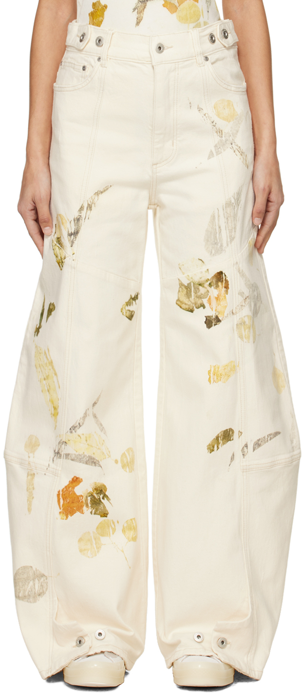 Feng Chen Wang Off-white Five-pocket Jeans In Beige