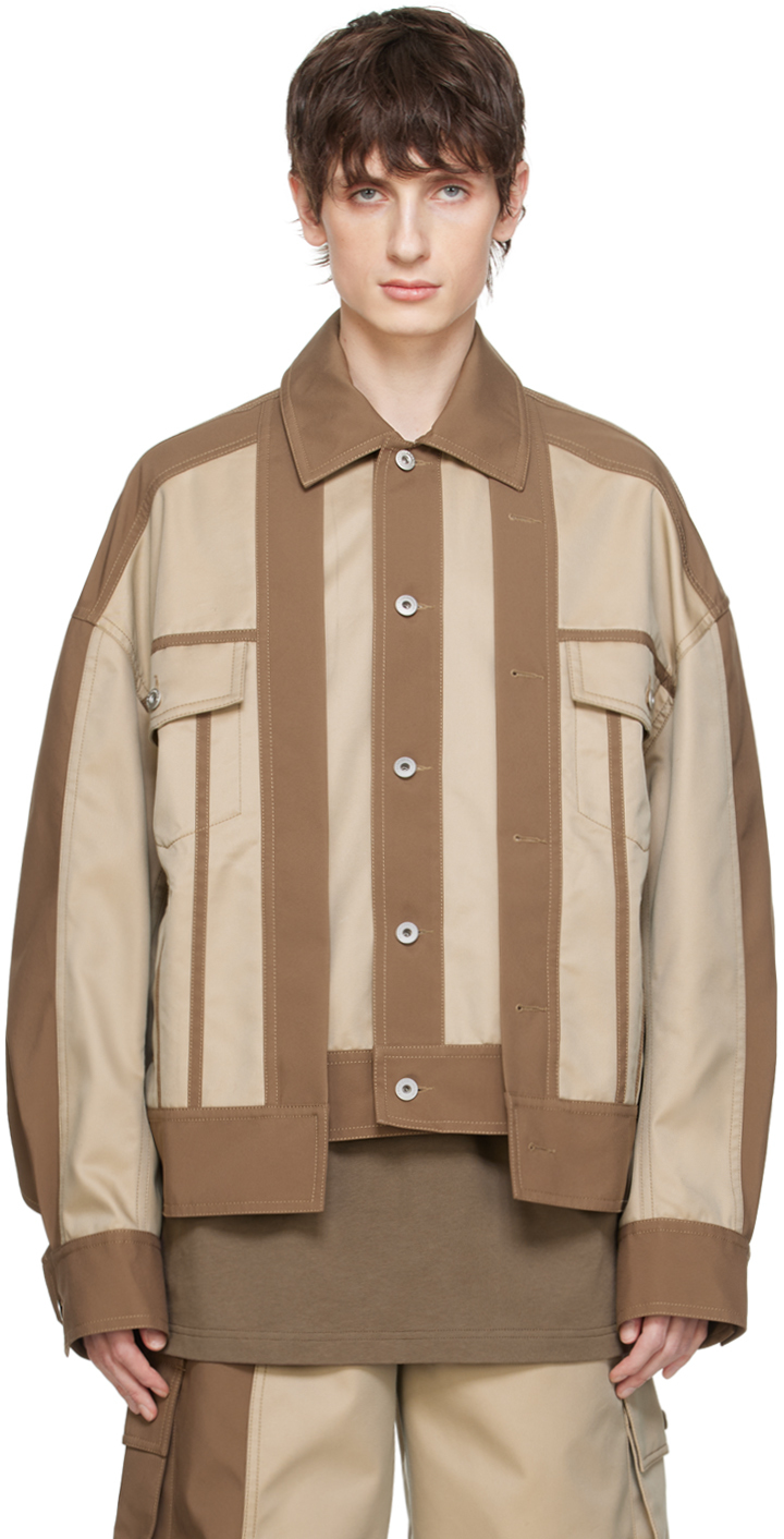 Brown & Beige Paneled Jacket