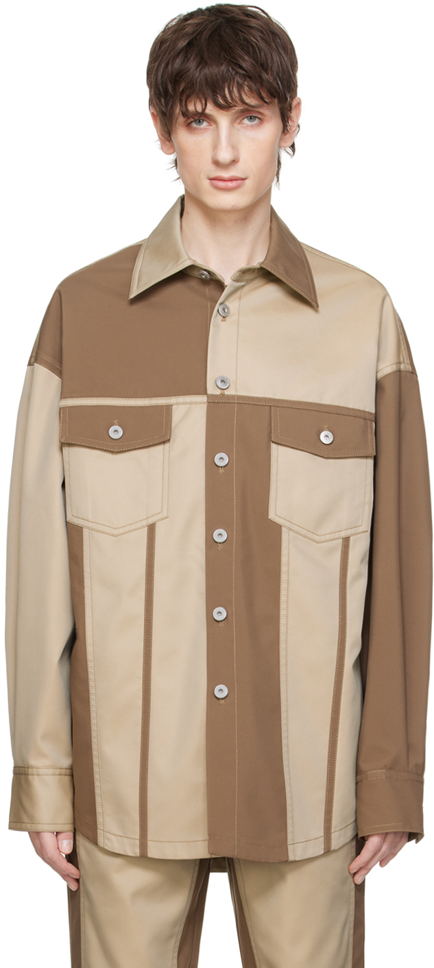 Brown & Beige Paneled Jacket
