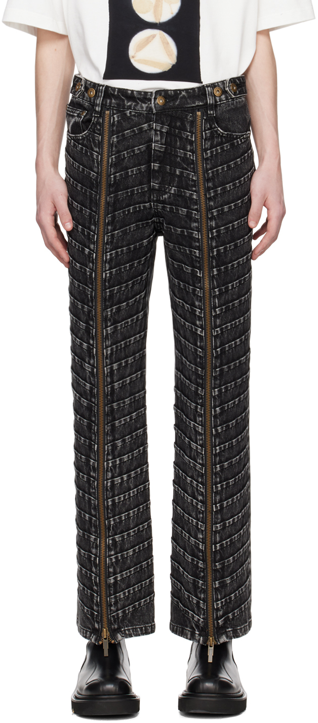 Shop Feng Chen Wang Black Pleated Jeans