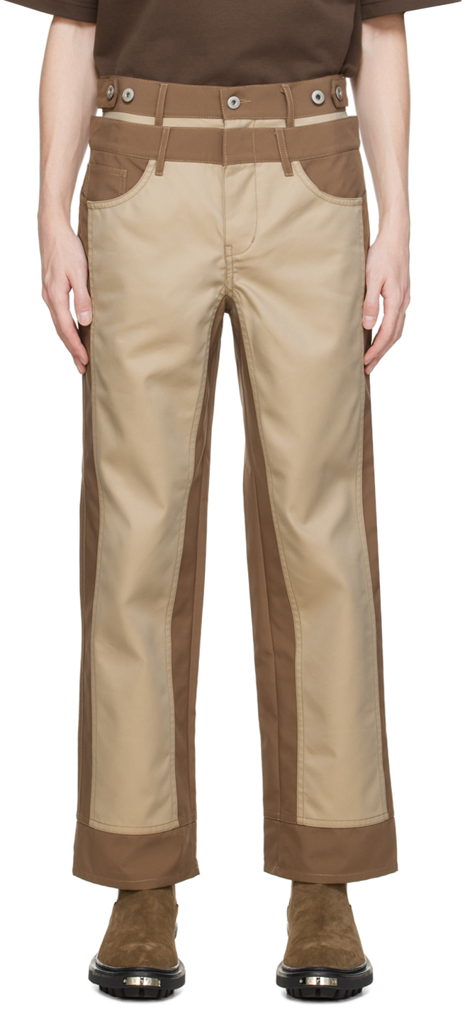 Brown & Beige Paneled Trousers