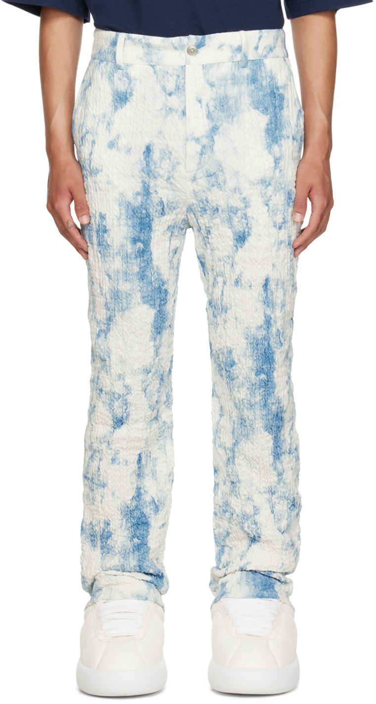 White & Blue Printed Trousers