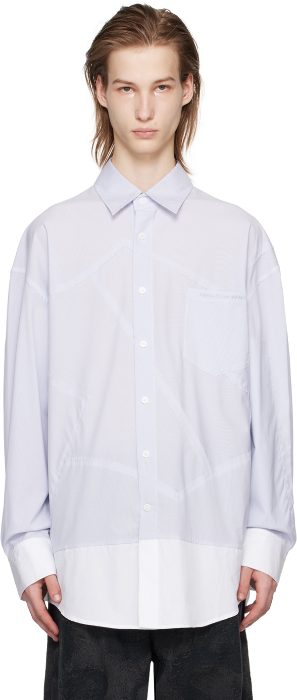 Shop Feng Chen Wang Blue & White Patchwork Shirt In Blue/white