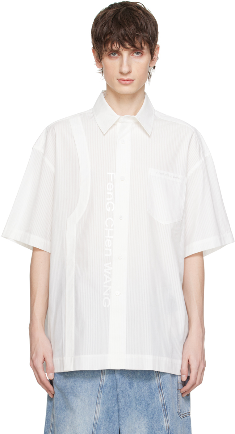 White Striped Shirt by Feng Chen Wang on Sale