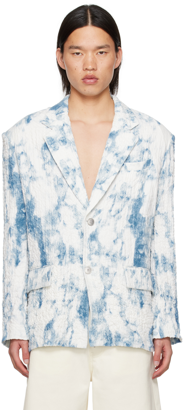 Blue 
White Printed Blazer