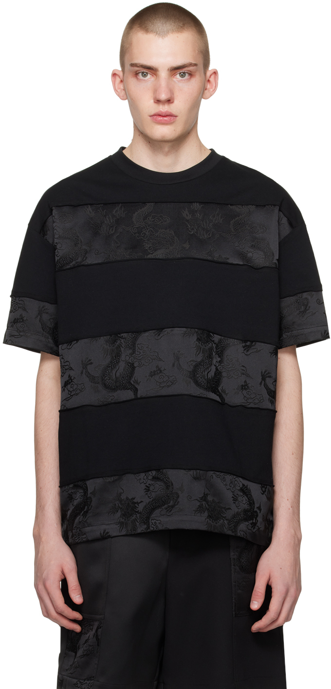 Feng Chen Wang Panelled Jacquard T-shirt In Black