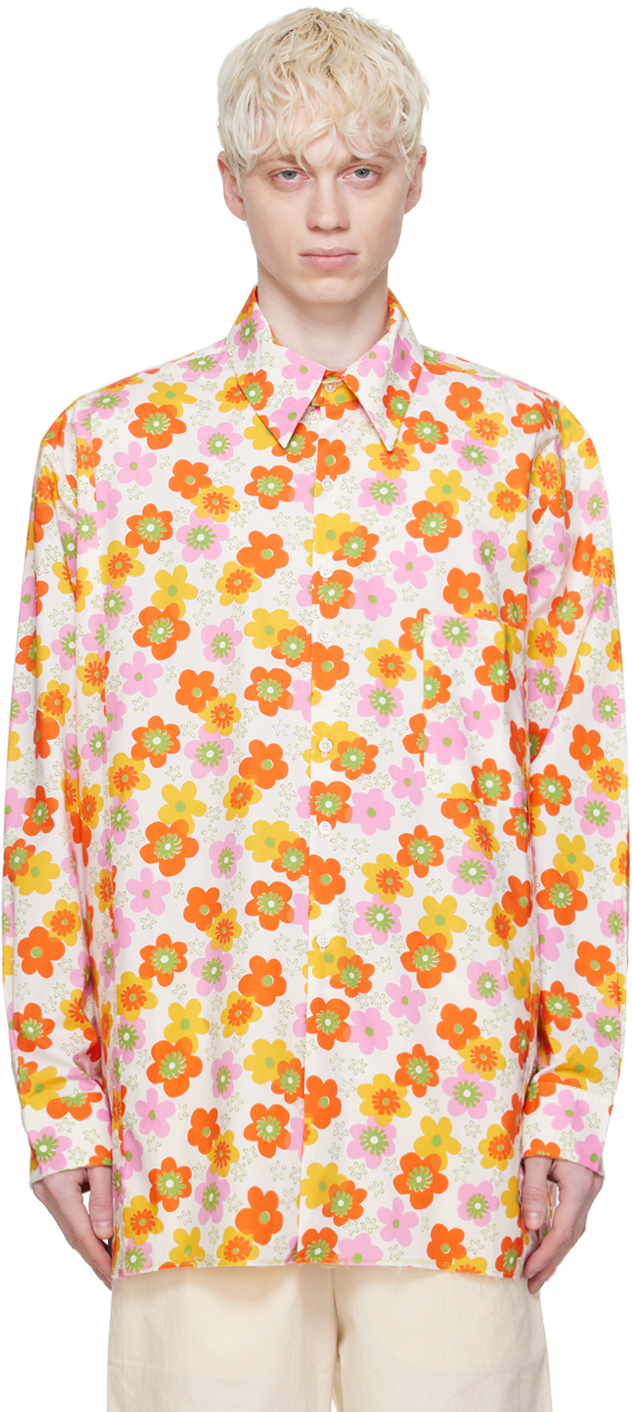 Camiel Fortgens Orange & Pink Overlap Big Shirt In Flower Print