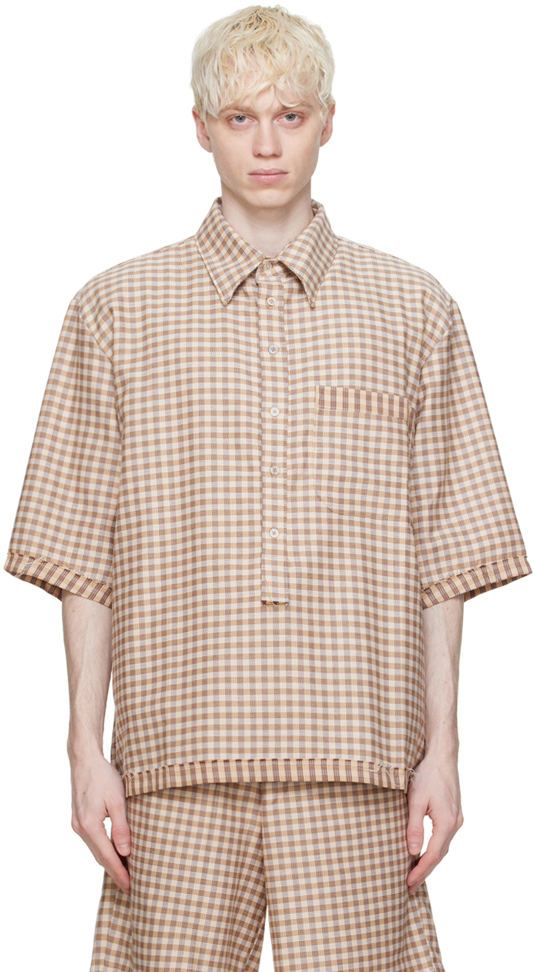 Shop Camiel Fortgens Brown 60s Shirt In Brown Check