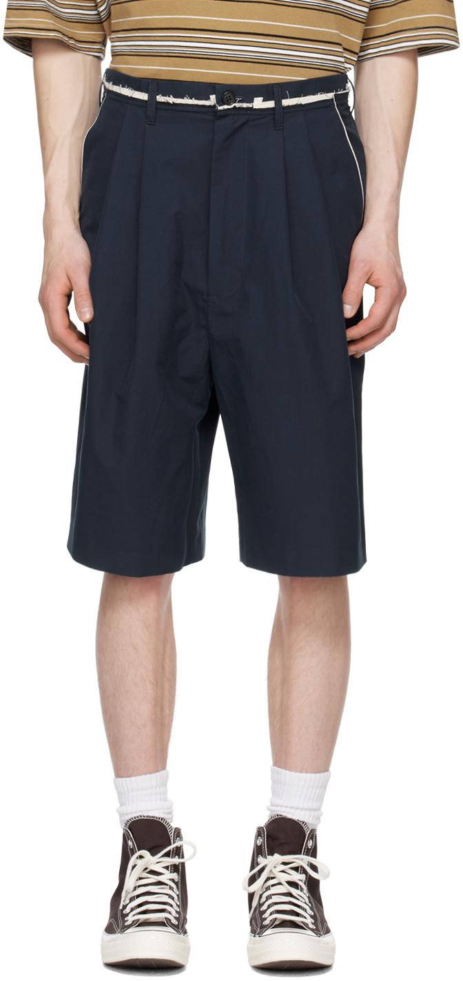 Navy Raw Edge Shorts