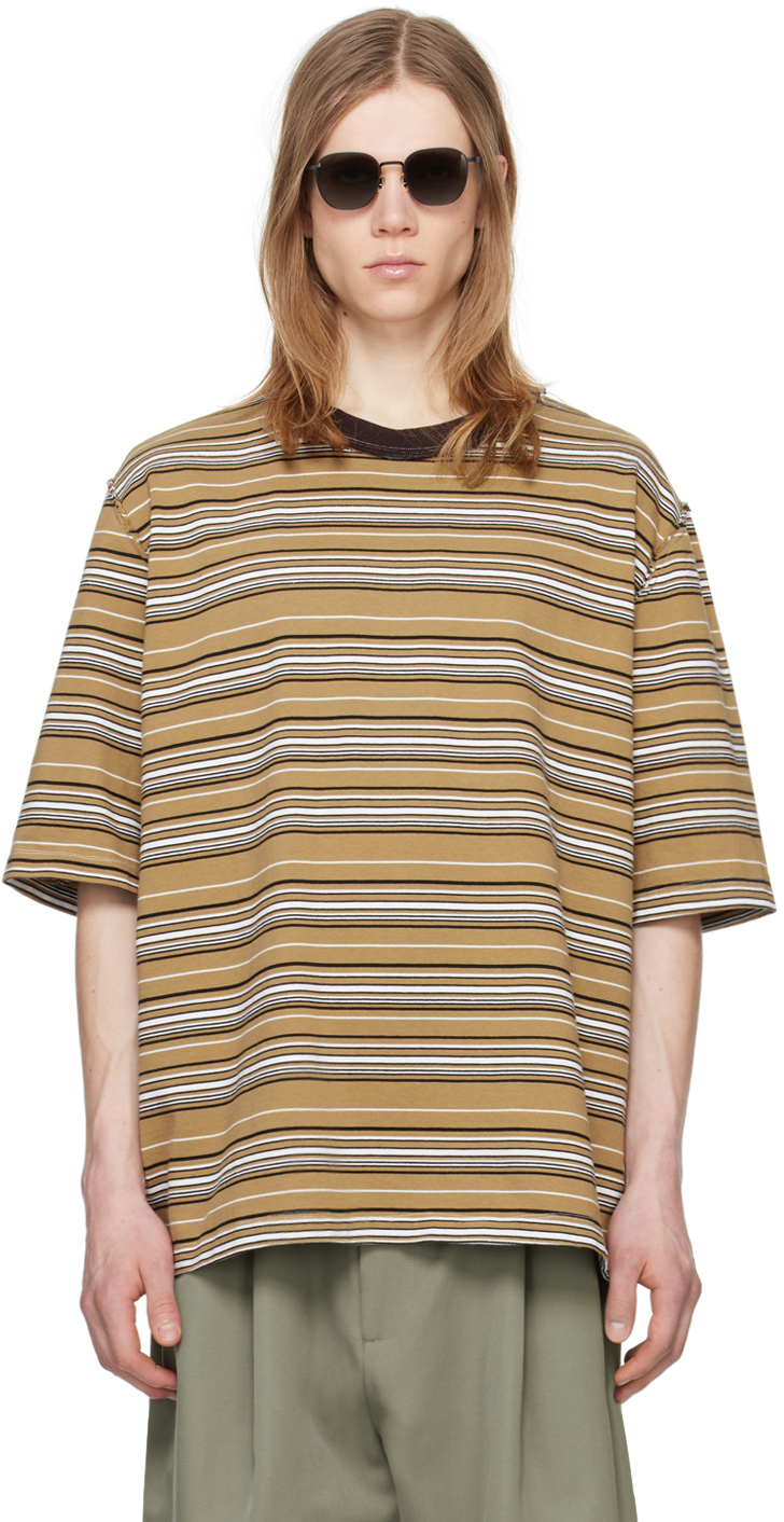 Camiel Fortgens Brown Big T-shirt In Brown Stripe