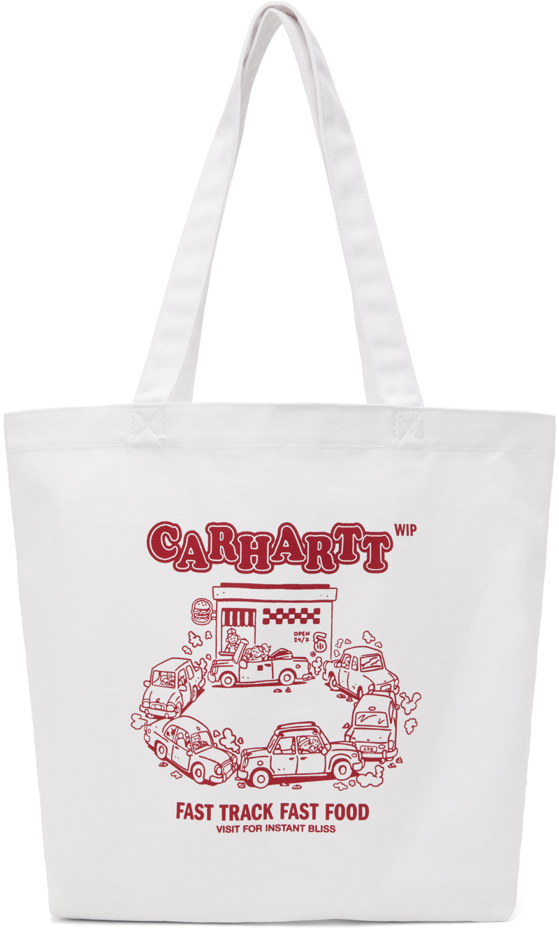 Carhartt White Canvas Graphic Tote In Fast Food Print