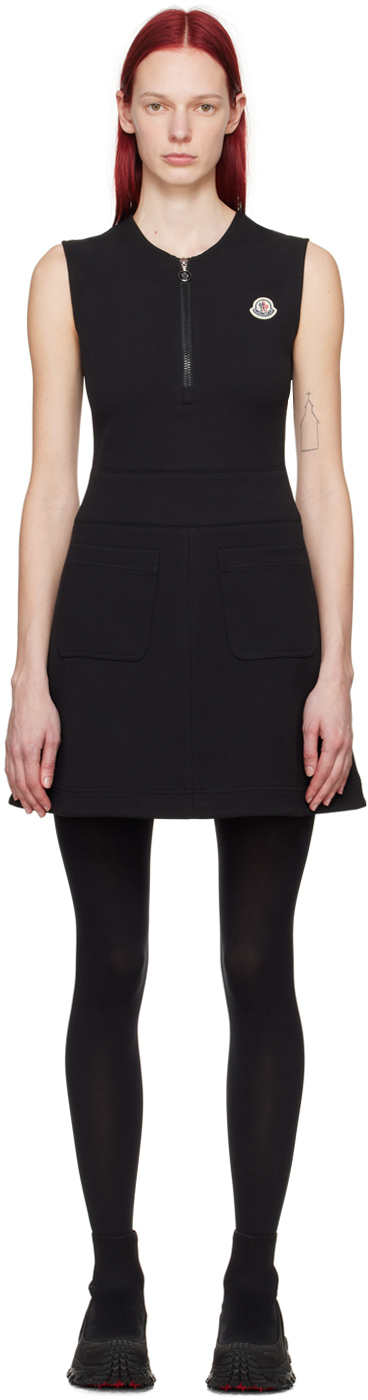 Moncler Patch-pocket Cotton-blend Mini Dress In Black