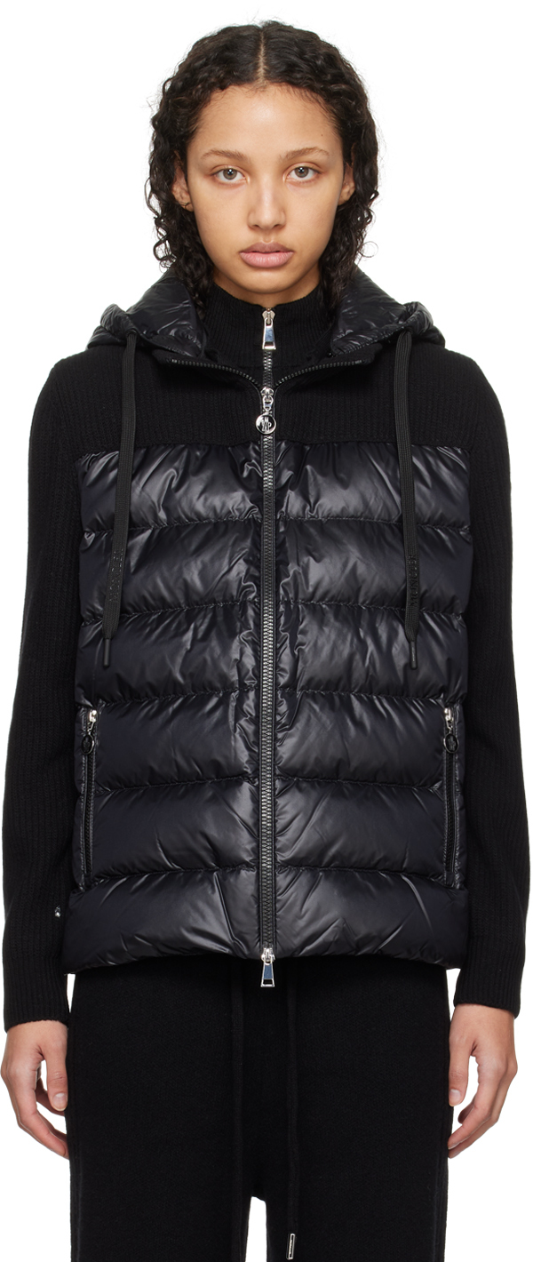 Moncler Black Paneled Down Jacket In 999 Black