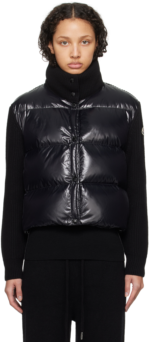 Moncler Black Paneled Down Jacket In 999 Black