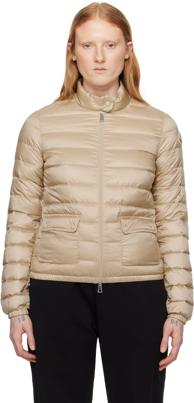 Shop Moncler Beige Lans Down Jacket In 200 Off-white