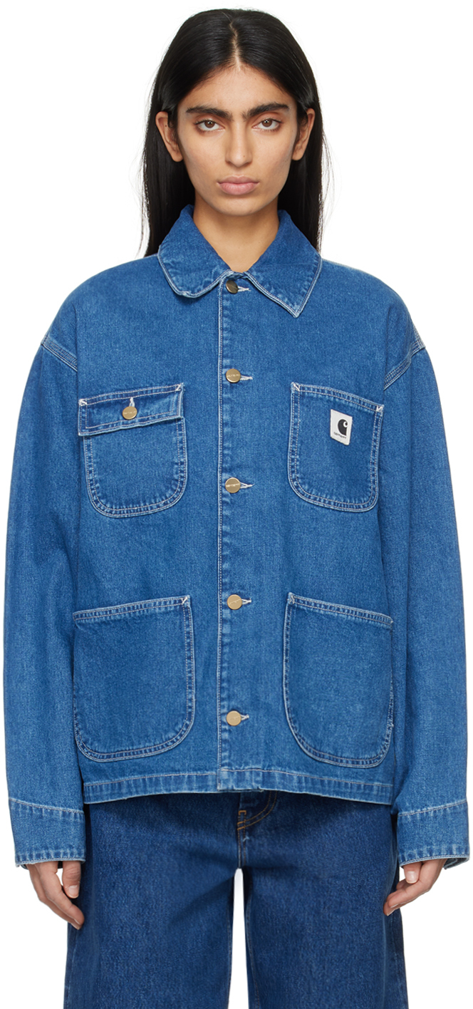Shop Carhartt Navy Michigan Denim Jacket In Blue Stone Washed