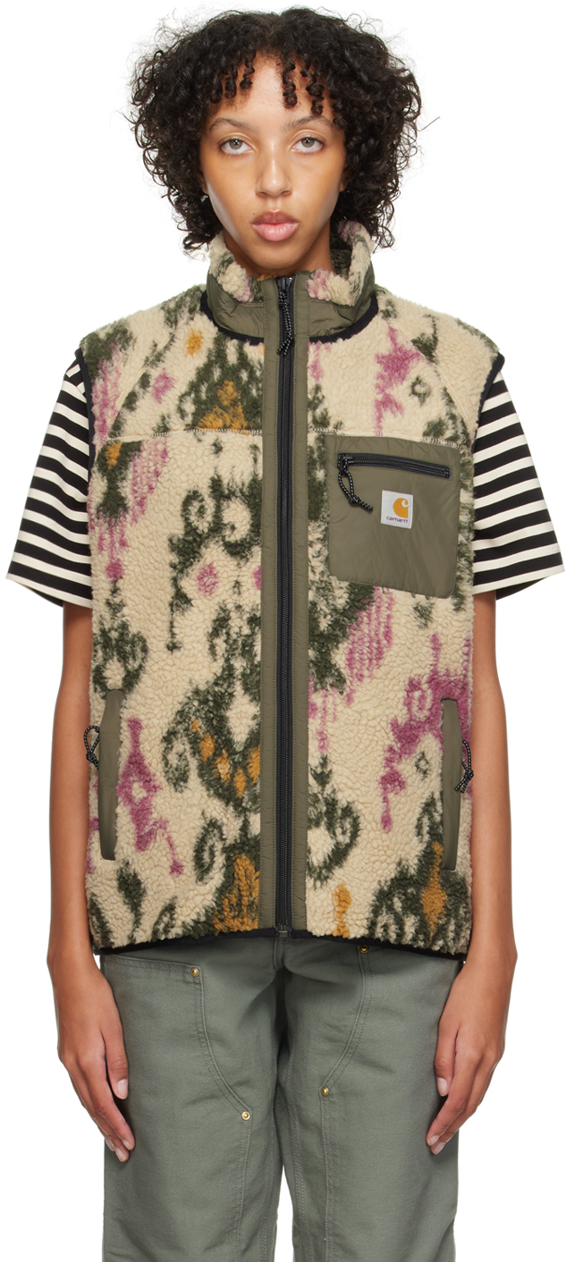 Carhartt Beige & Khaki Prentis Vest In Jacquard Wall/cypres