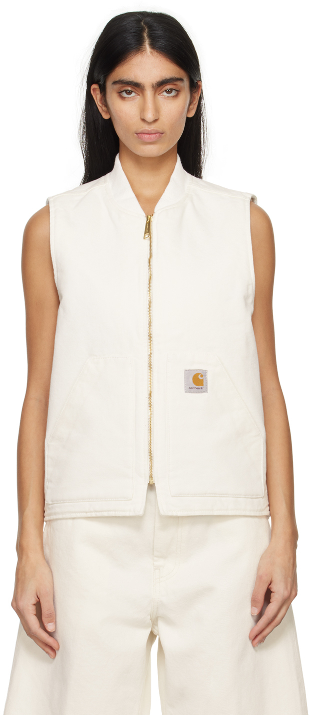 Carhartt White Insulated Vest In Wax Rinsed