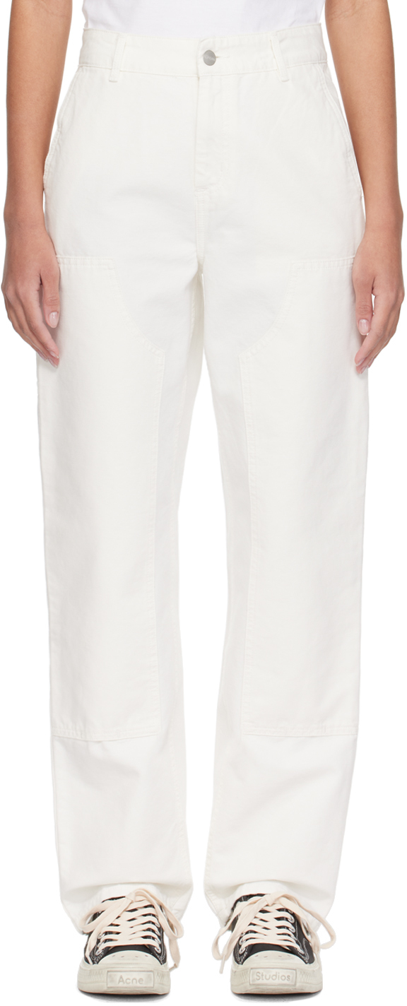 Shop Carhartt White Pierce Double Knee Trousers In Wax Rinsed