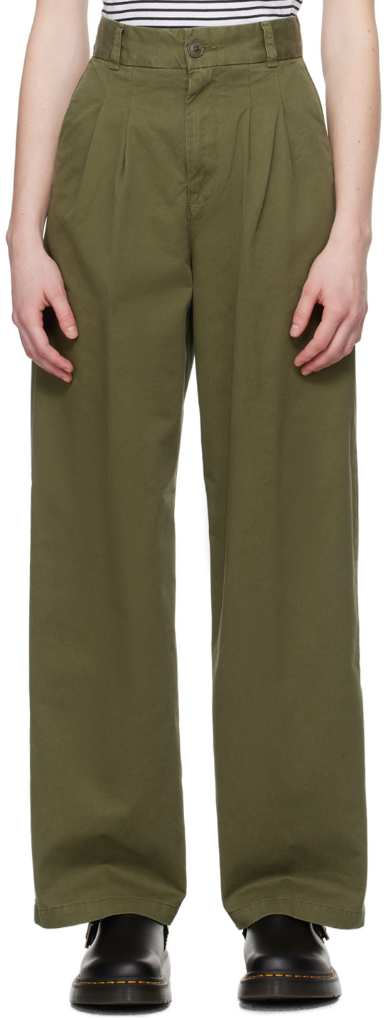Shop Carhartt Green Leola Trousers In Dundee Stone Washed