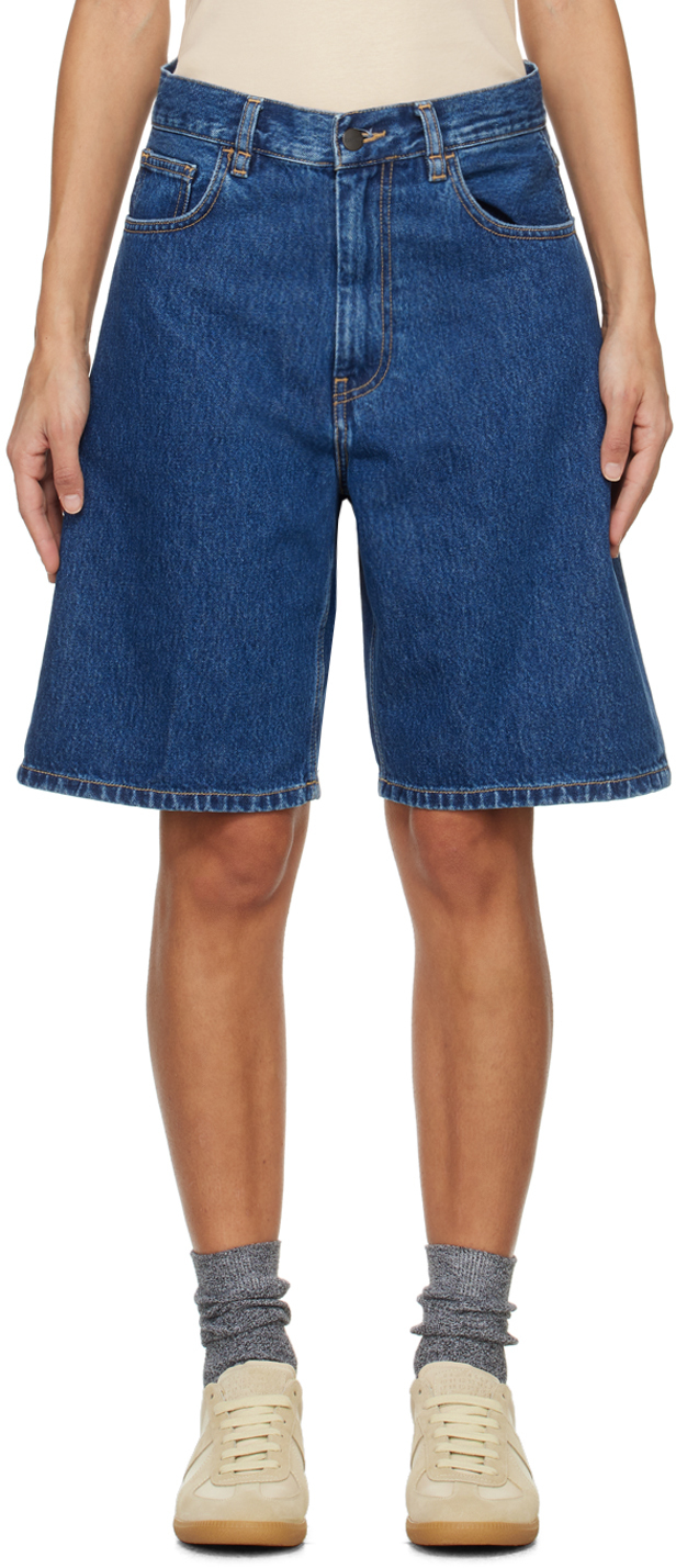 Carhartt Navy Brandon Denim Shorts In Blue Stone Washed