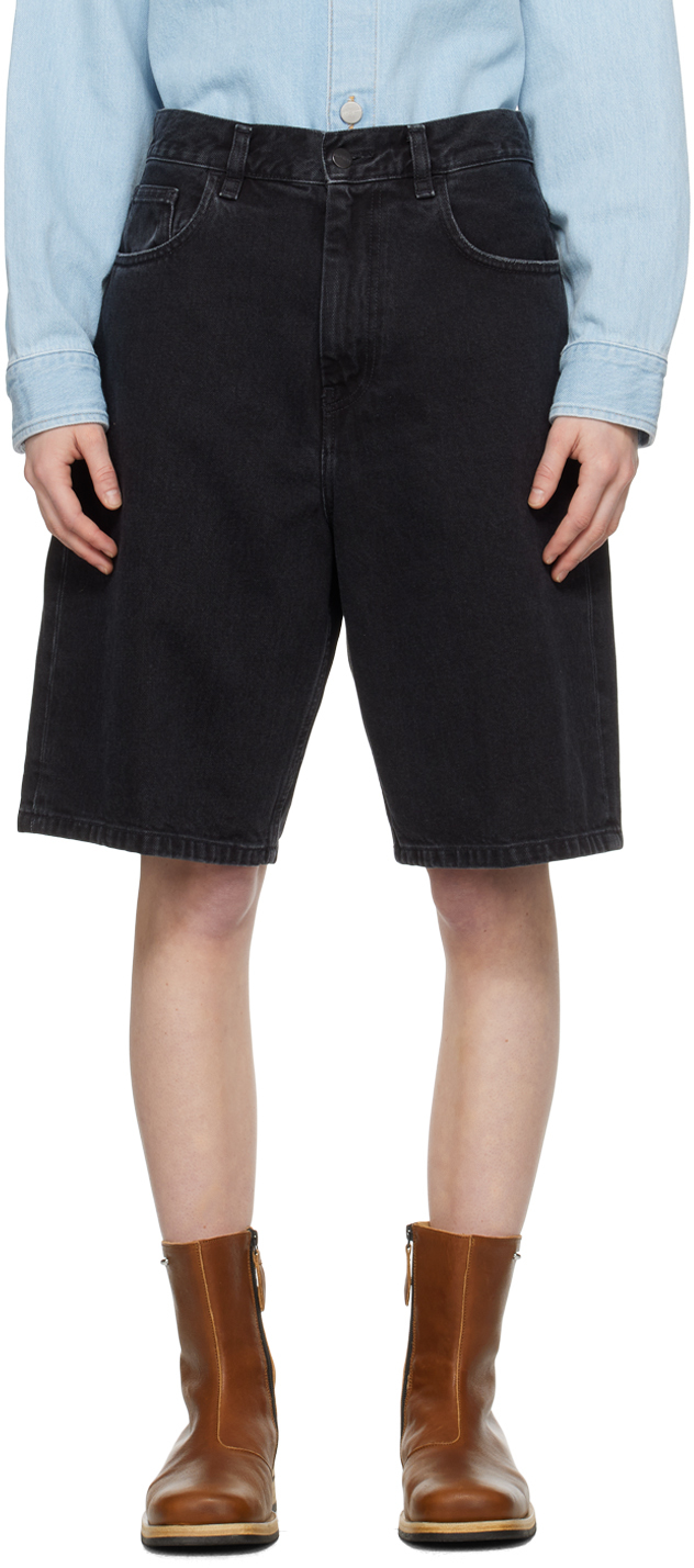 Shop Carhartt Black Brandon Denim Shorts In Black Stone Washed