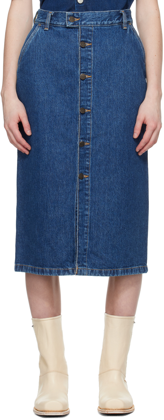 Carhartt Blue Colby Denim Midi Skirt In Blue Stone Washed