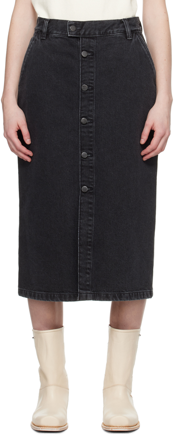 Carhartt Black Colby Denim Midi Skirt In Black Stone Washed