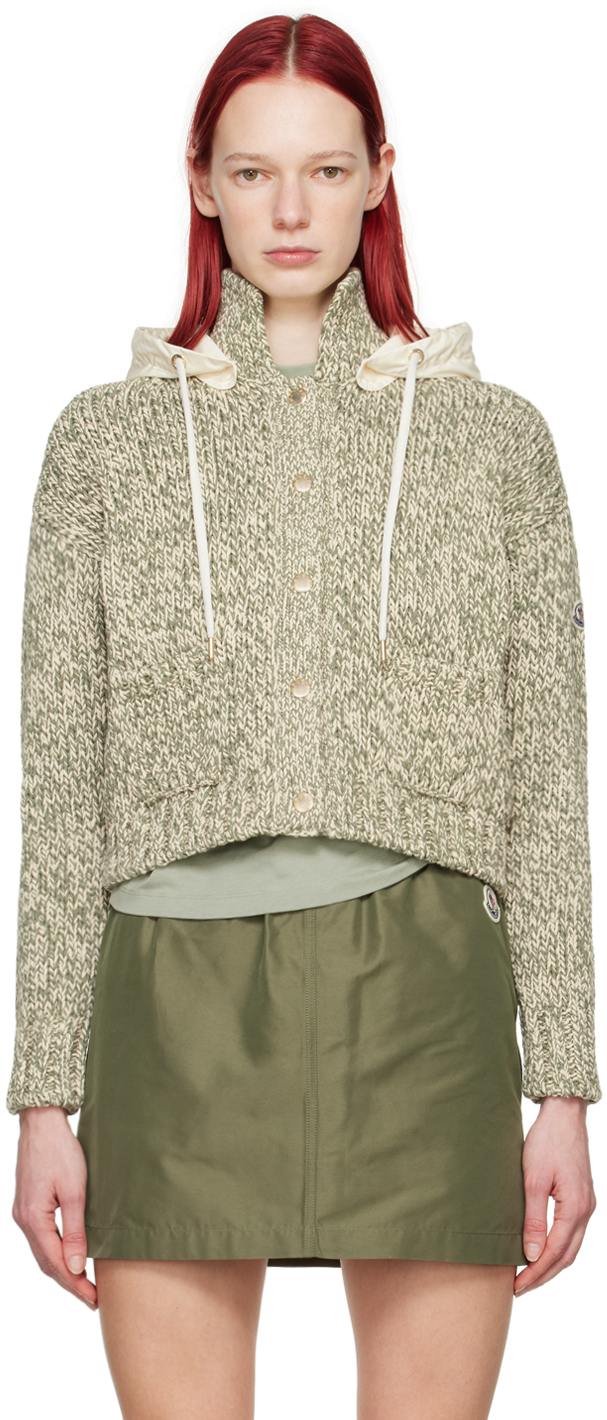 Moncler Rib-knit Hooded Cardigan In P08 Lime