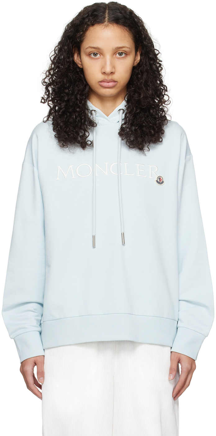 Shop Moncler Blue Embroidered Hoodie In 70s Light Blue