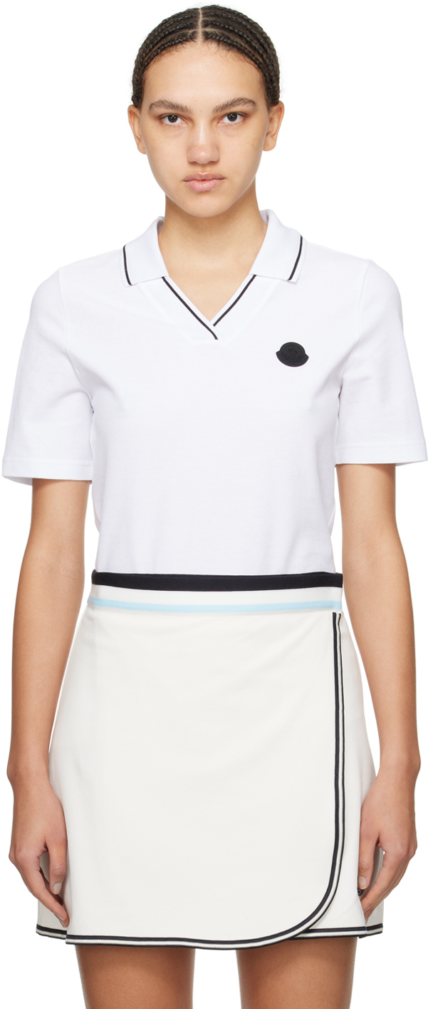 Moncler White Patch Polo In 001 White