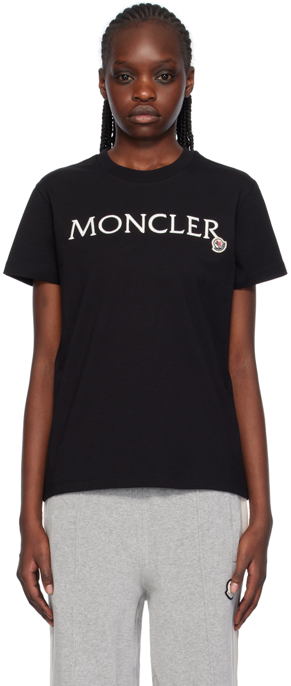 Moncler Black Embroidered T-shirt In 999 Black