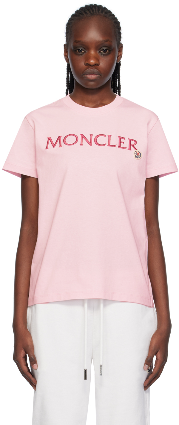 Moncler Logo刺绣有机棉t恤 In Rose