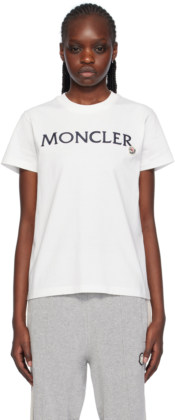 Shop Moncler White Embroidered T-shirt In 37 White
