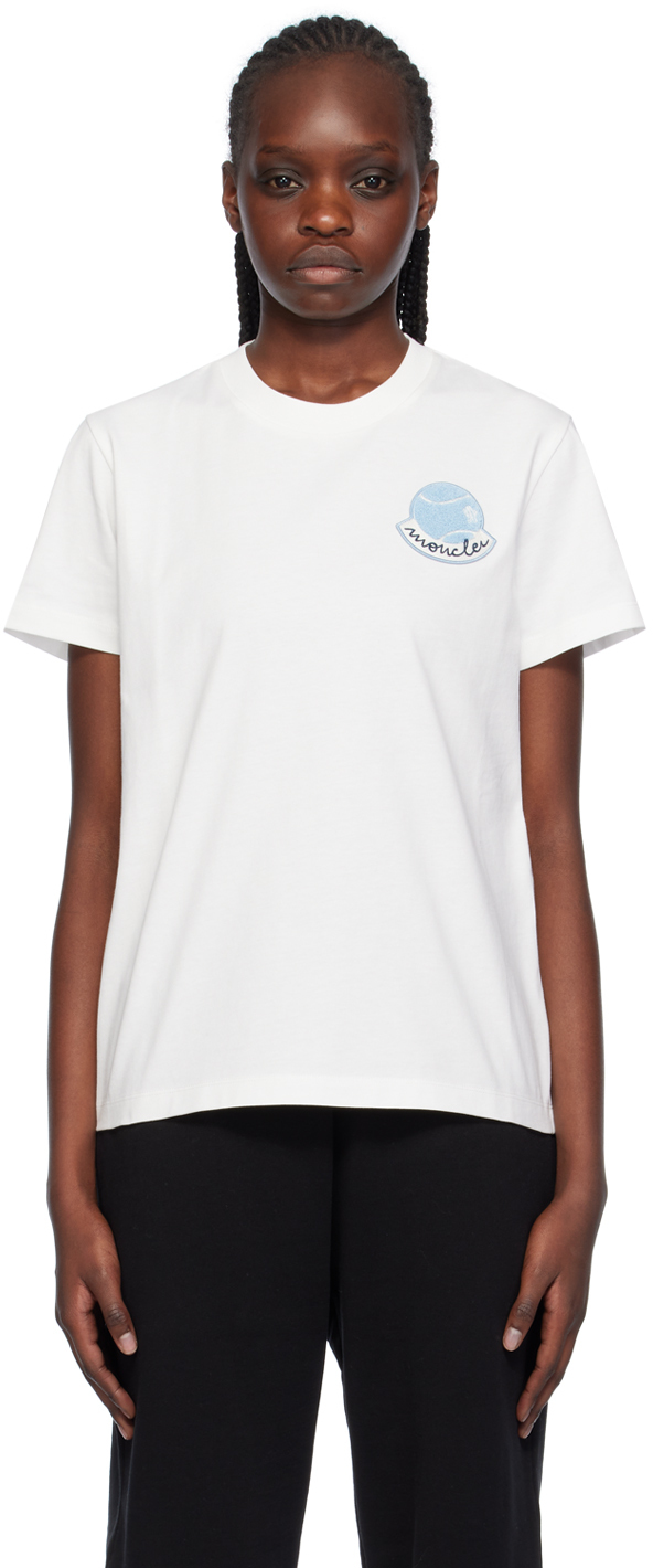 Shop Moncler White Patch T-shirt In 33 White