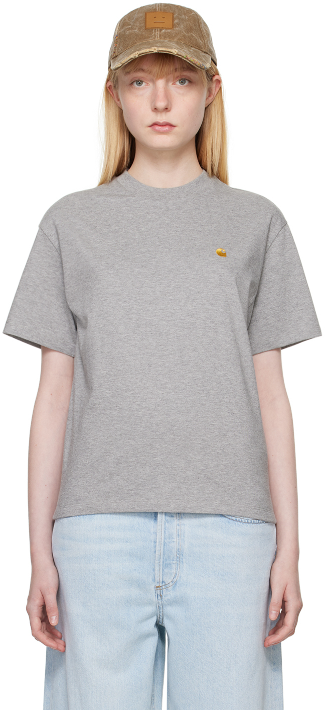 Shop Carhartt Gray Chase T-shirt In Grey Heather / Gold