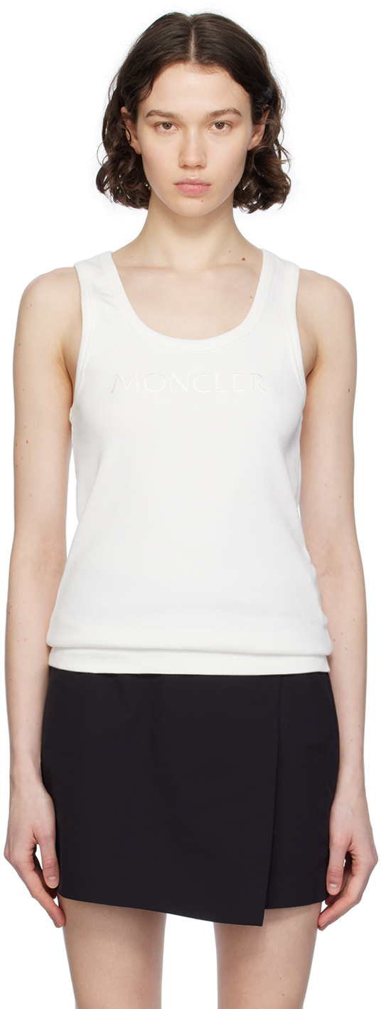 Shop Moncler White Embroidered Tank Top In 34 Silk White