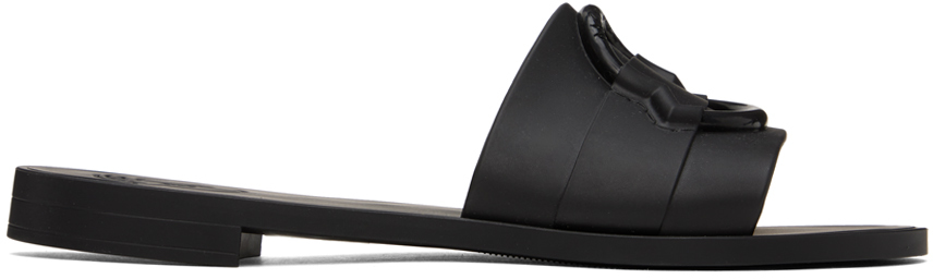 Shop Moncler Black Rubber Sandals In 999 Black
