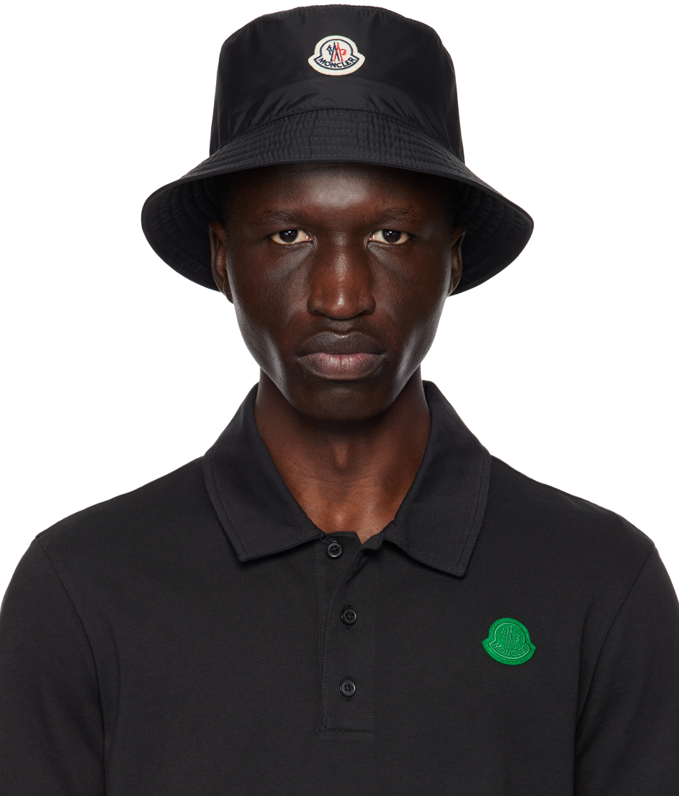 Shop Moncler Black Logo Patch Bucket Hat In Black 999