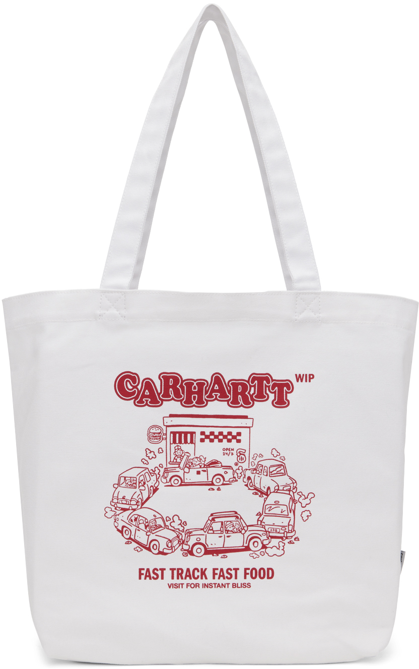 Carhartt White Canvas Graphic Tote In 27p Fast Food Print,
