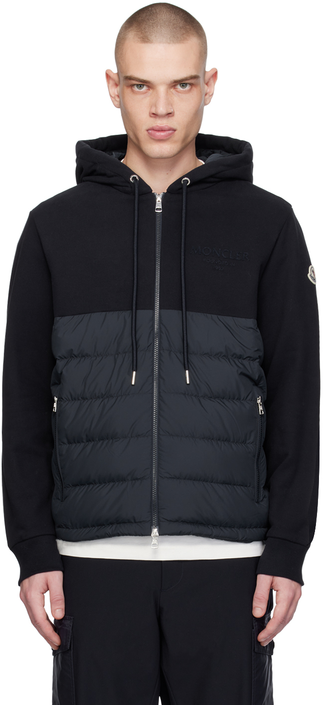 Moncler Navy Embroidered Down Jacket In Dark Navy Blue 778