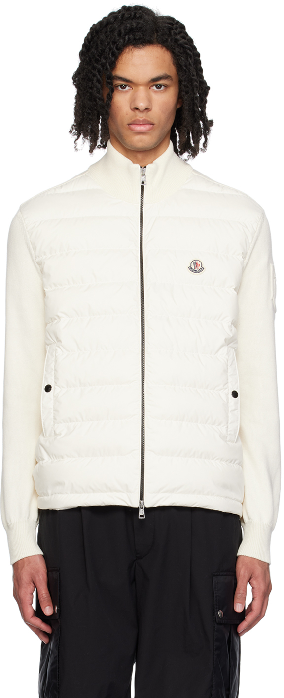 Moncler Off-white Quilted Down Cardigan In White 002