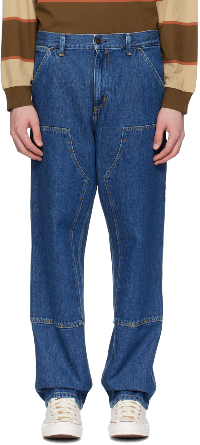 Shop Carhartt Blue Double Knee Jeans In 01 Blue